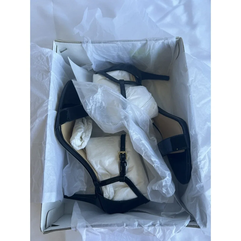 Michael Kors Black Patent Leather Stiletto Ankle Strap Sandals Heels Womens 7M